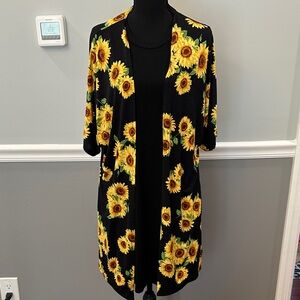 Honeyme Black Kimono with Yellow Sunflowers